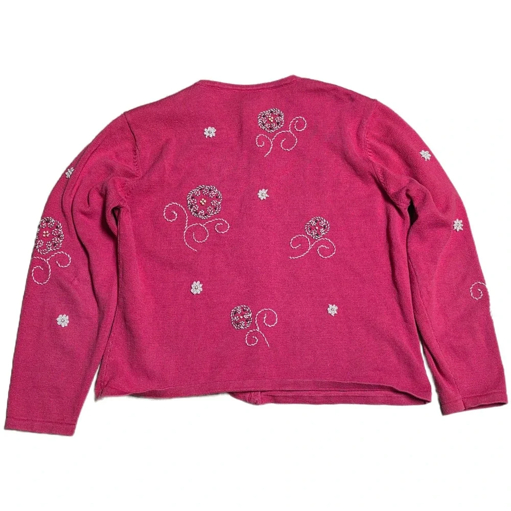 Vintage Talbots Embroidered Cardigan Sweater Women's Size‎ L Red Floral Buttons